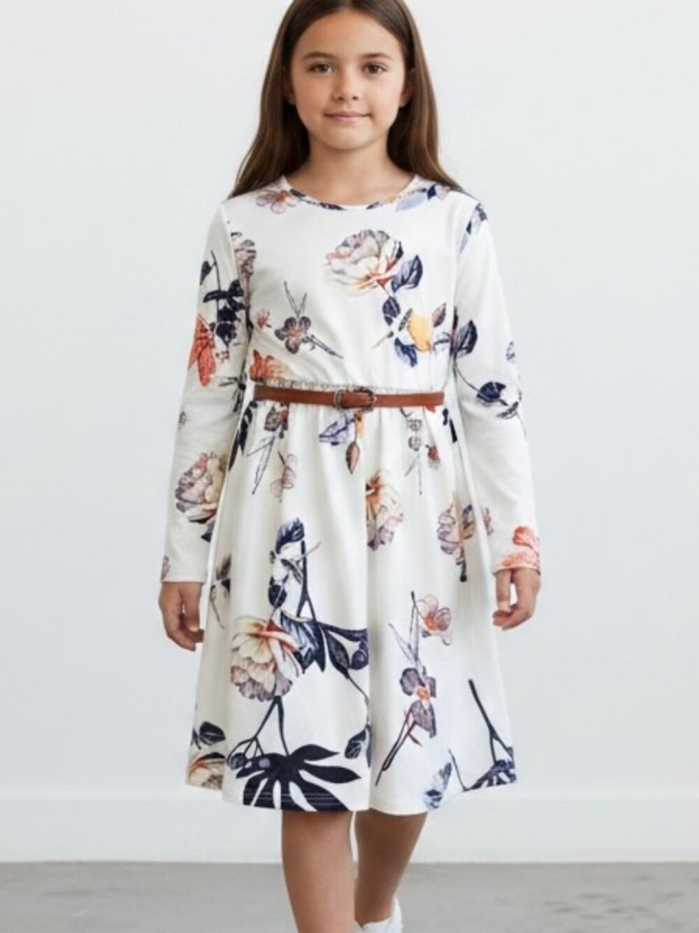 Angashion Dress Girl’s Size LARGE Casual Floral A-Line Swing Skater Dress